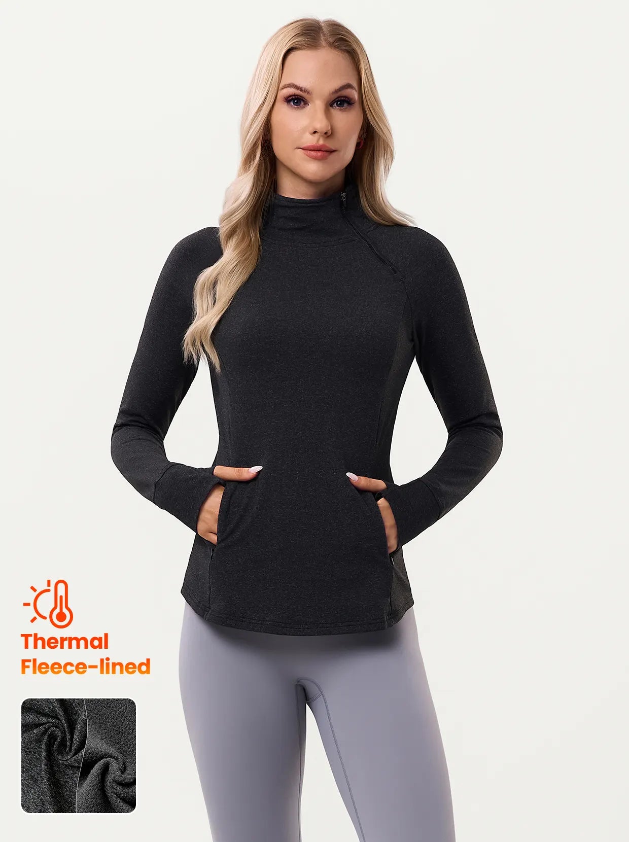 Side-zip Long-sleeve Thermal Top with Pockets