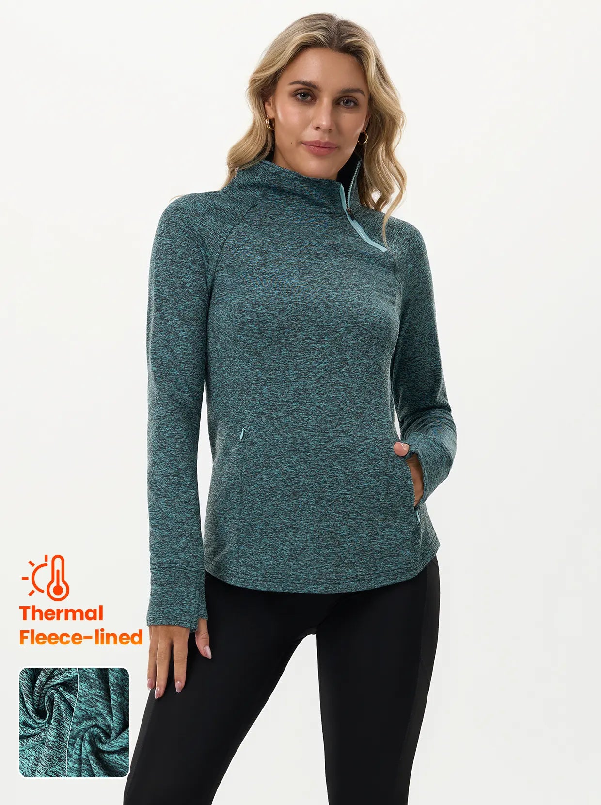 Side-zip Long-sleeve Thermal Top with Pockets