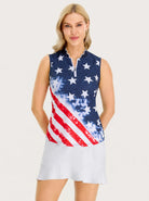 Flag Ruffled Quarter-zip Sleeveless Polo Top
